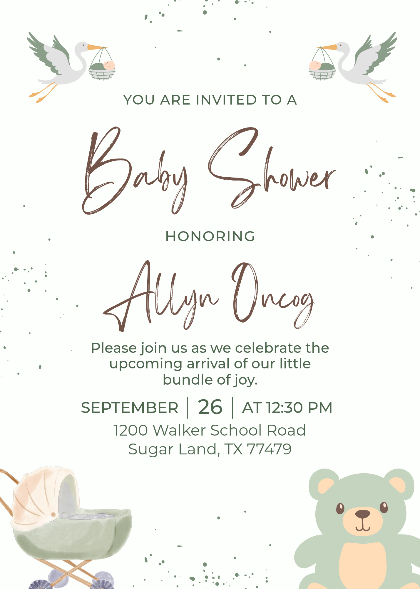 Baby shower invitation — Allyn Oncog, September 26th at 12:30 PM
